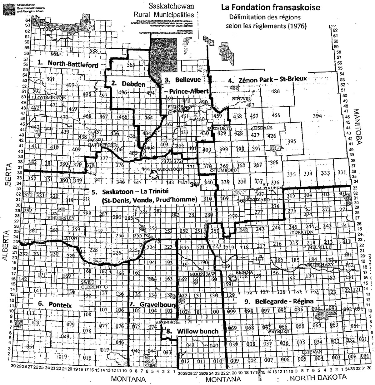 fondation fransaskoise - carte officielle des régions